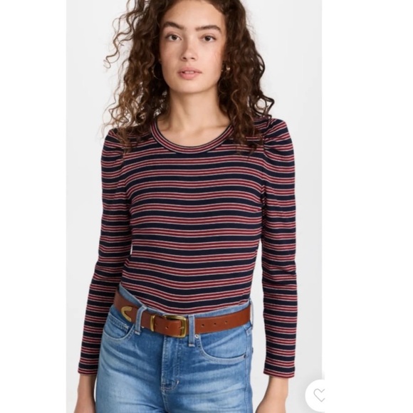 Veronica Beard Britney Puff-Sleeve Striped Top - Picture 2 of 8